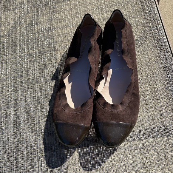 Bruno Magli Chocolate Brown Suede Patent Leather Cap Toe Ballet Flats 40 9 EUC - Picture 13 of 14